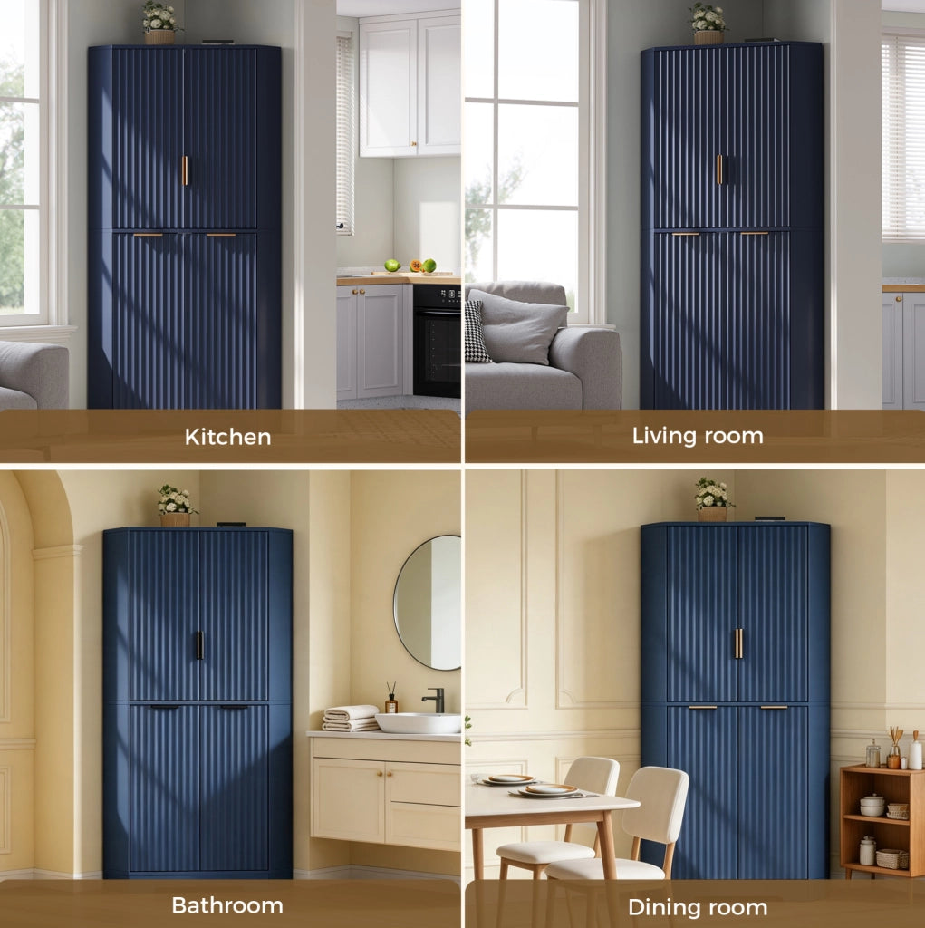Armadio angolare in MDF blu con ripiani regolabili; 60 × 60 × 172 cm