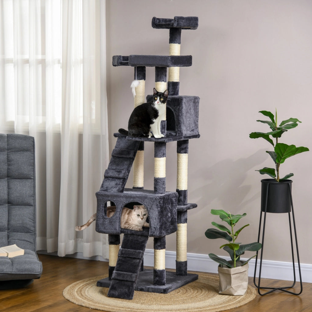 Albero per Gatti con Tiragraffi e Cuscini ¨C Zephmum ¨C Grigio Scuro 49x49x173 cm