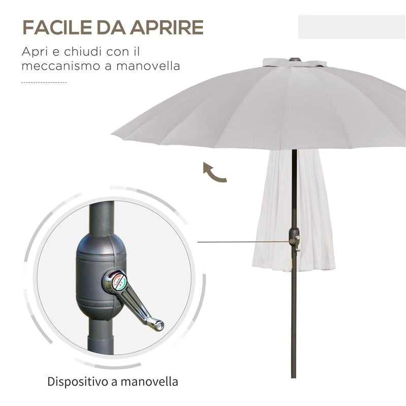 OMBRELLONE DA GIARDINO E TERRAZZA 2.5X2.5 M A MANOVELLA CON 18 STECCHE E INCLINABILE GRIGIO