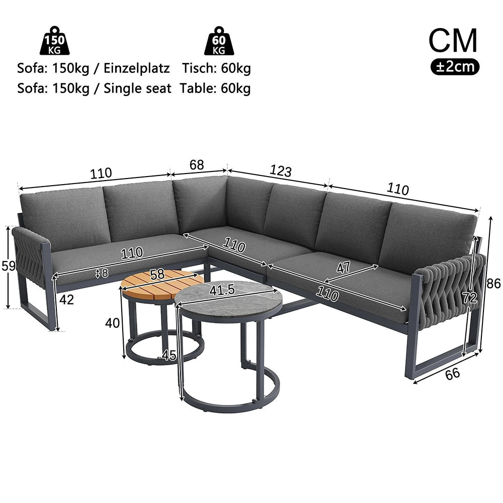 Set da giardino modulare - Xylo - Piedi regolabili cuscini impermeabili amovibili per 5-6 persone