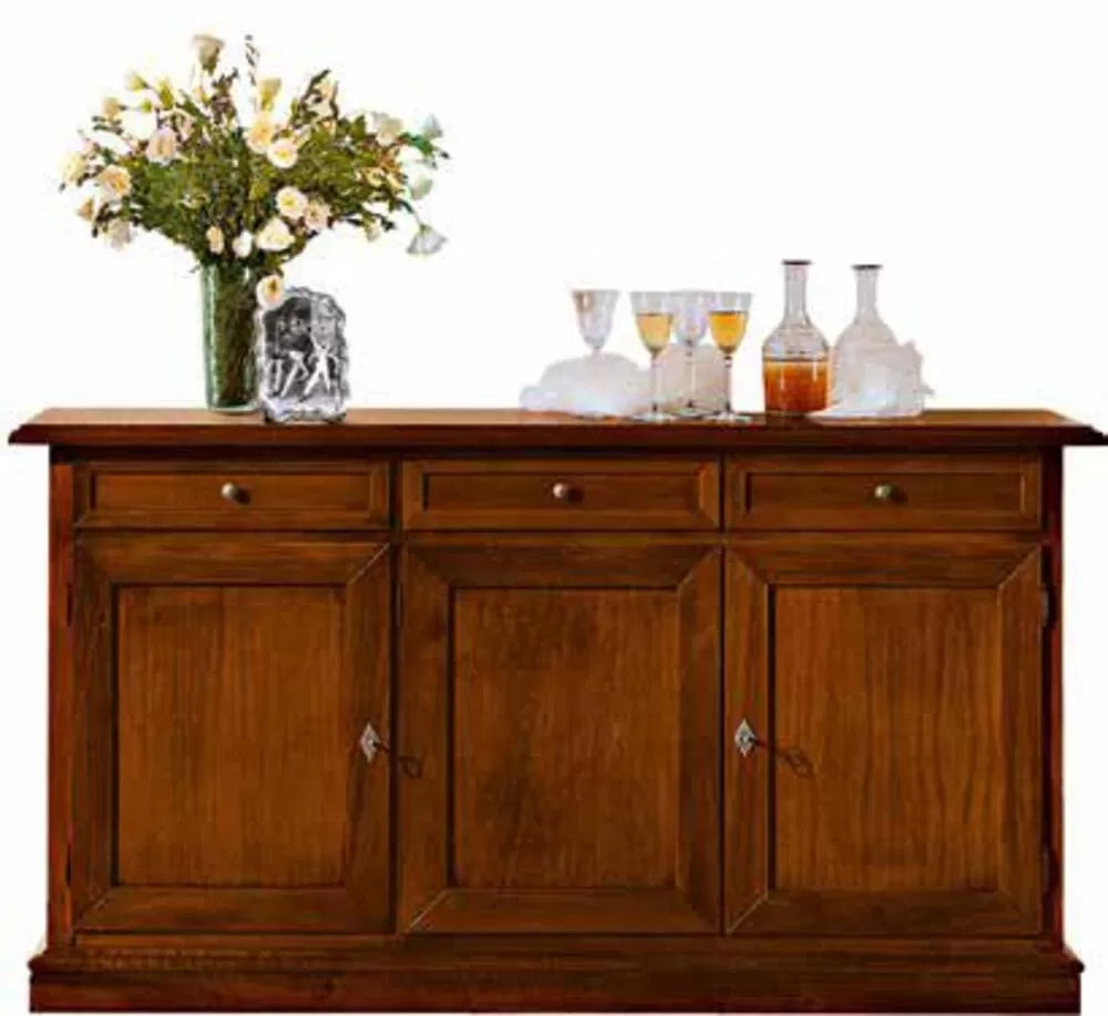 Madia credenza arte povera in legno 3 porte tinta noce 156x42x85 (382) - Mobili 2G