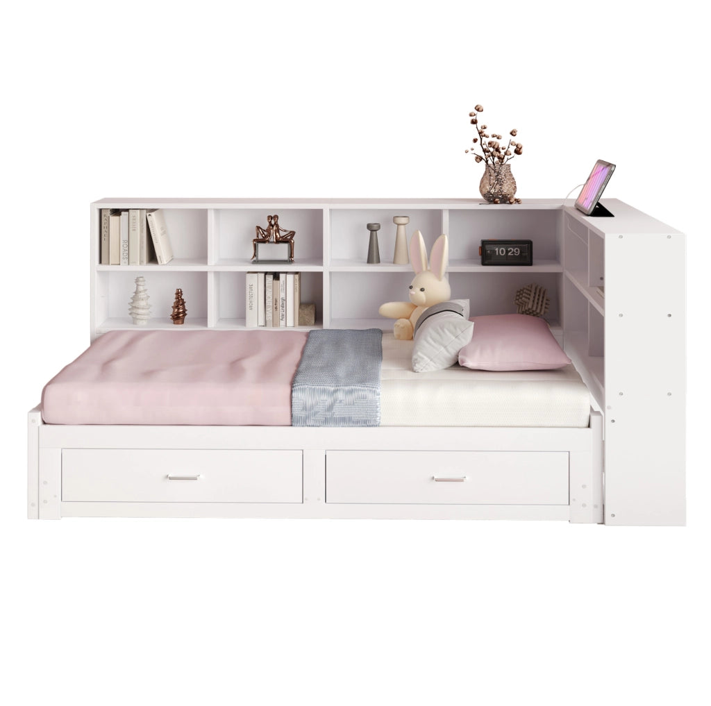 Letto multifunzionale estraibile in legno bianco 90/180 x 190 cm