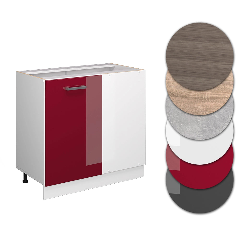 Mobile ad angolo cucina R-Line Rosso lucido/Bianco 86 cm senza piano di lavoro Vicco