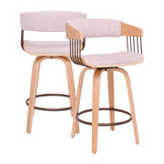 Colonia - Set 2 Sgabelli Imbottiti 49,5x92x37,5 cm Seduta Girevole in Legno Plywood e Tessuto Beige