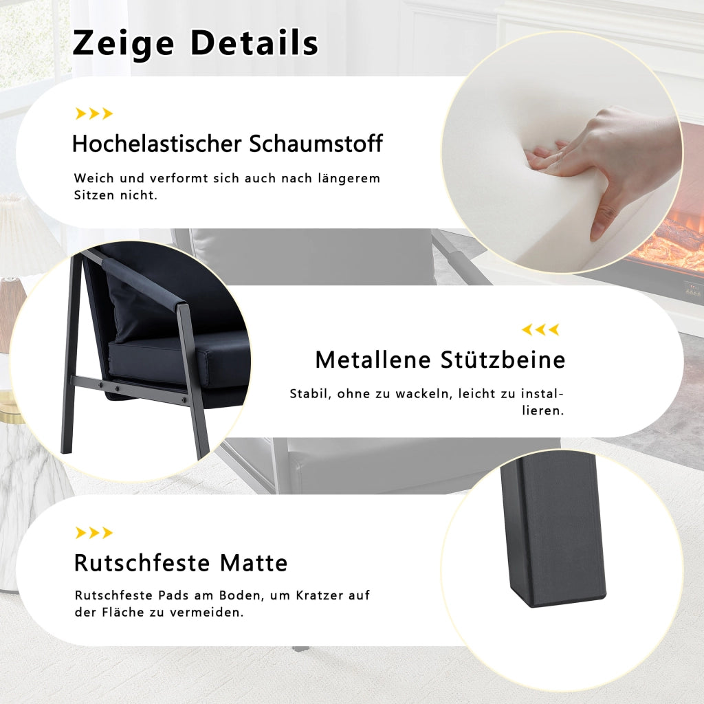 POLTRONA in ecopelle PU nera 91,5 x 68,0 x 32,5 cm