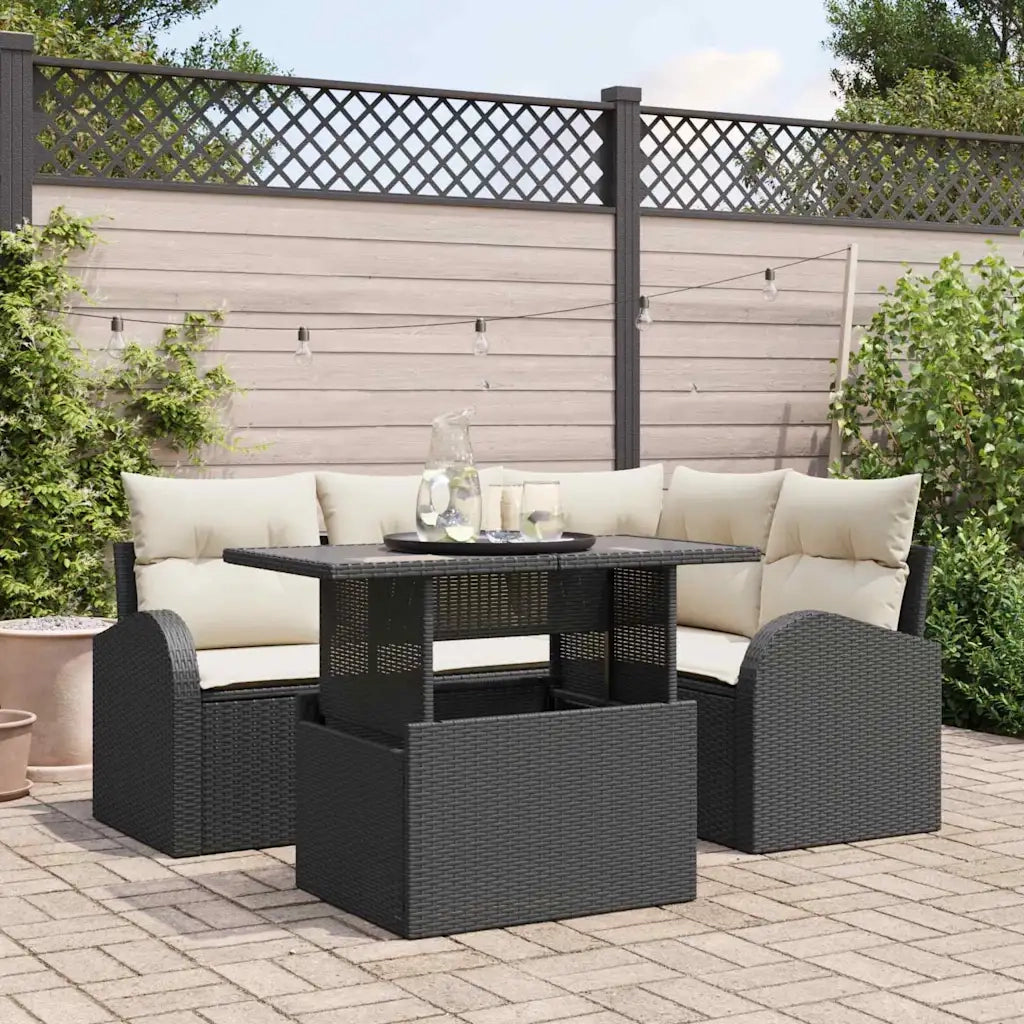 Set Divano da Giardino con cuscino 5 pcs Nero Poly Rattan 3348633
