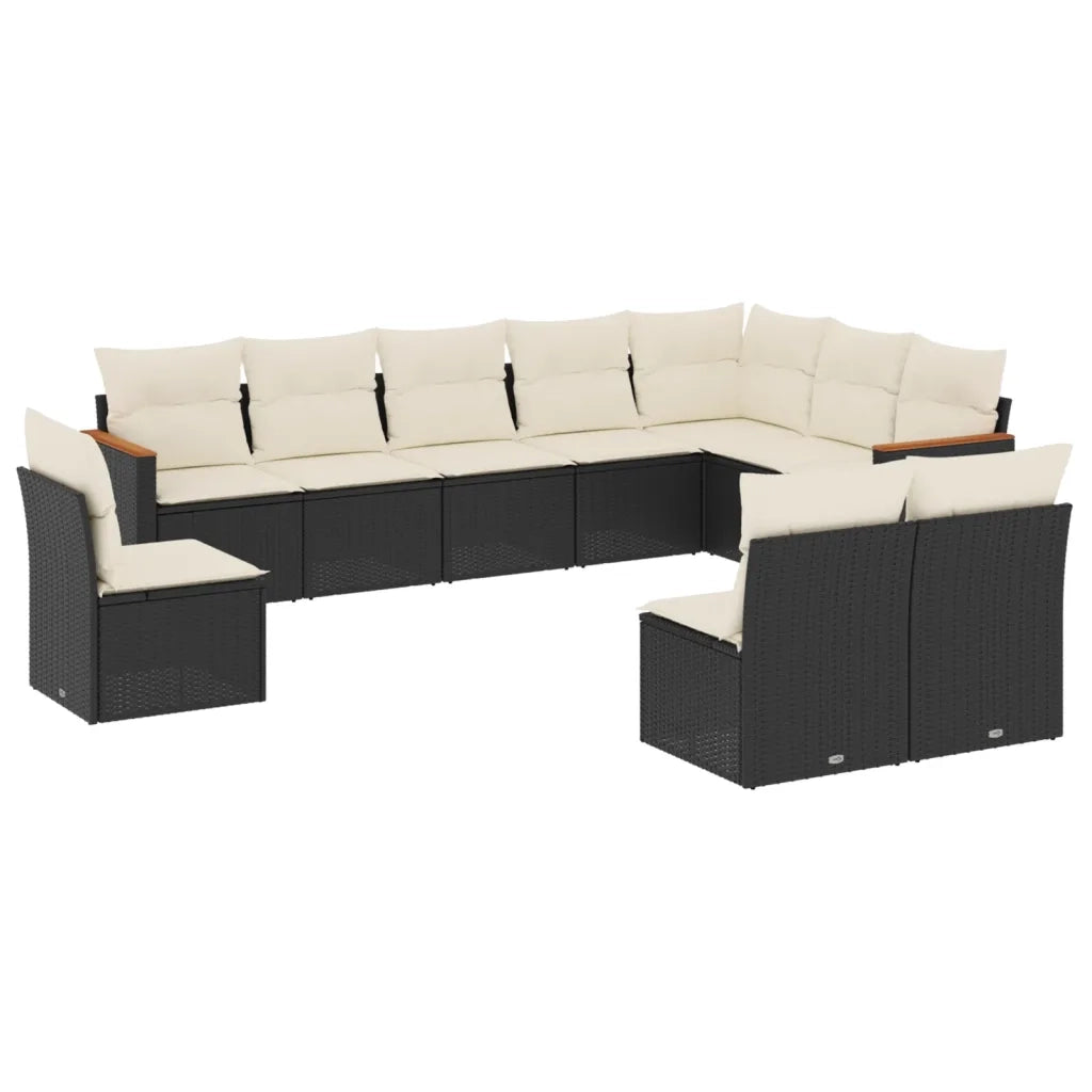 Set Divani da Giardino 10pz con Cuscini in Polyrattan Nero 3226070