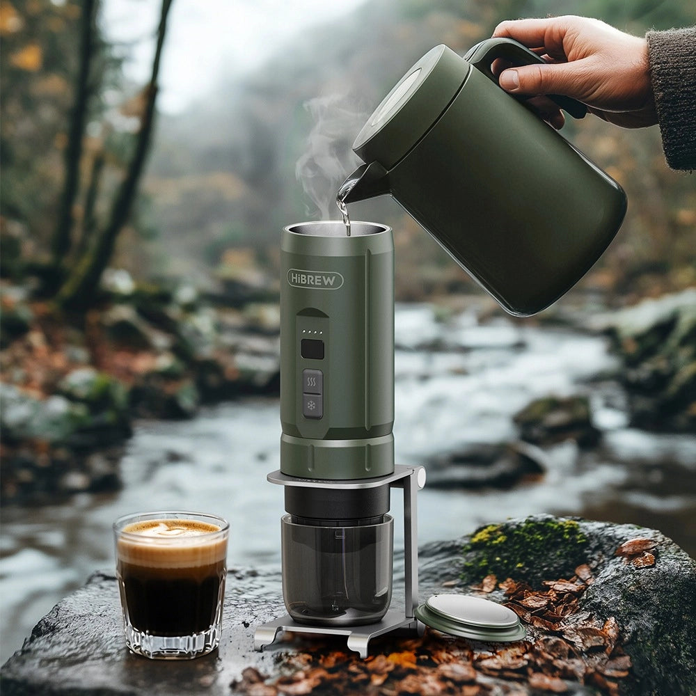 Macchina da Caffè Portatile HiBREW H4C Explorer 120W 7500mAh; Capsule e Caffè Macinato; Verde Militare