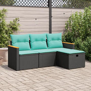 Set Divani da Giardino 4 pz con Cuscini Nero in Polyrattan