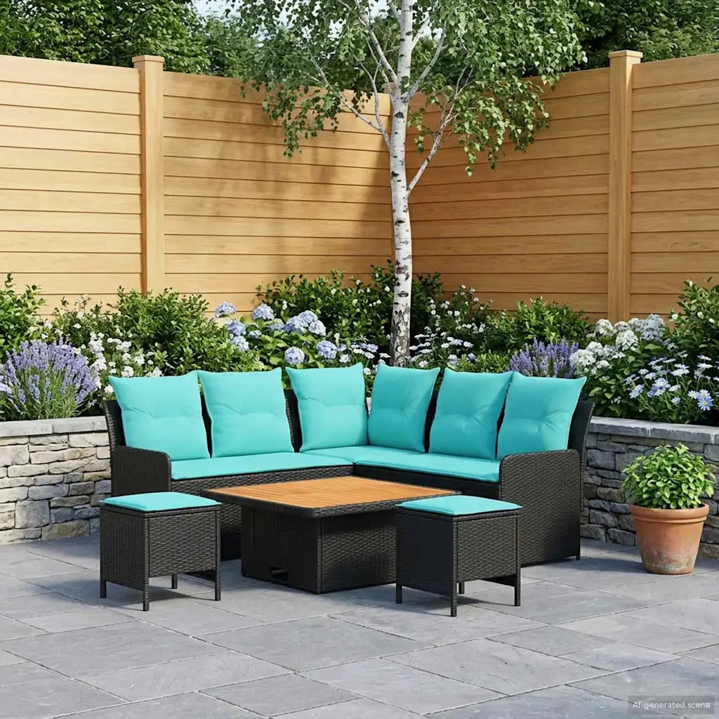 Set di Mobili con cuscino 6 pcs Nero e Turchese Rattan in PE 3422187