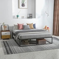 Struttura Letto con Doghe in Compensato e Contenitore inferiore, 190x160x35cm, Nero e color legno