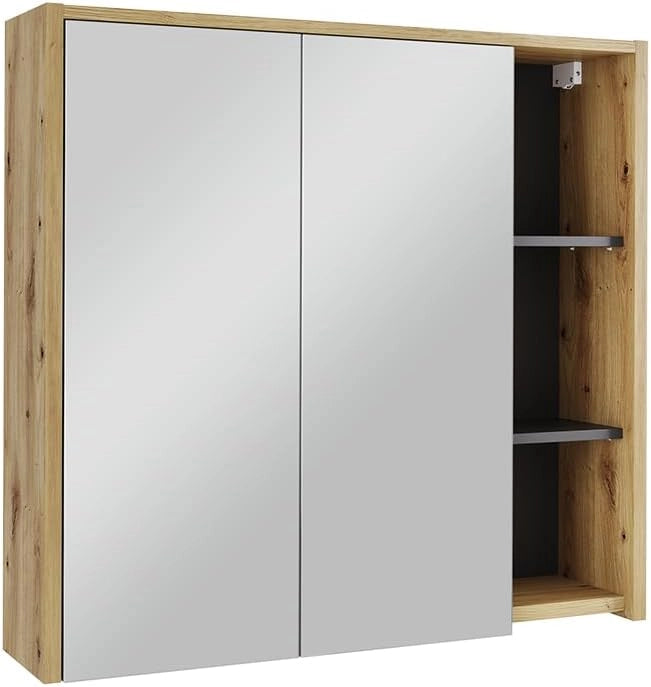 Specchio contenitore bagno Viola, Artigiano/grigio, 80 x 75 cm con ripiani aperti