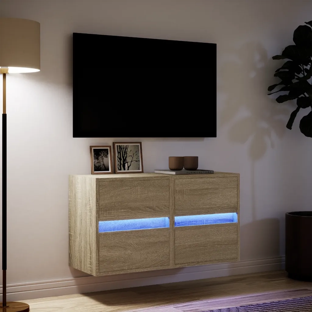 Mobili TV a Parete con Luci LED 2pz Rovere Sonoma 41x31x45 cm
