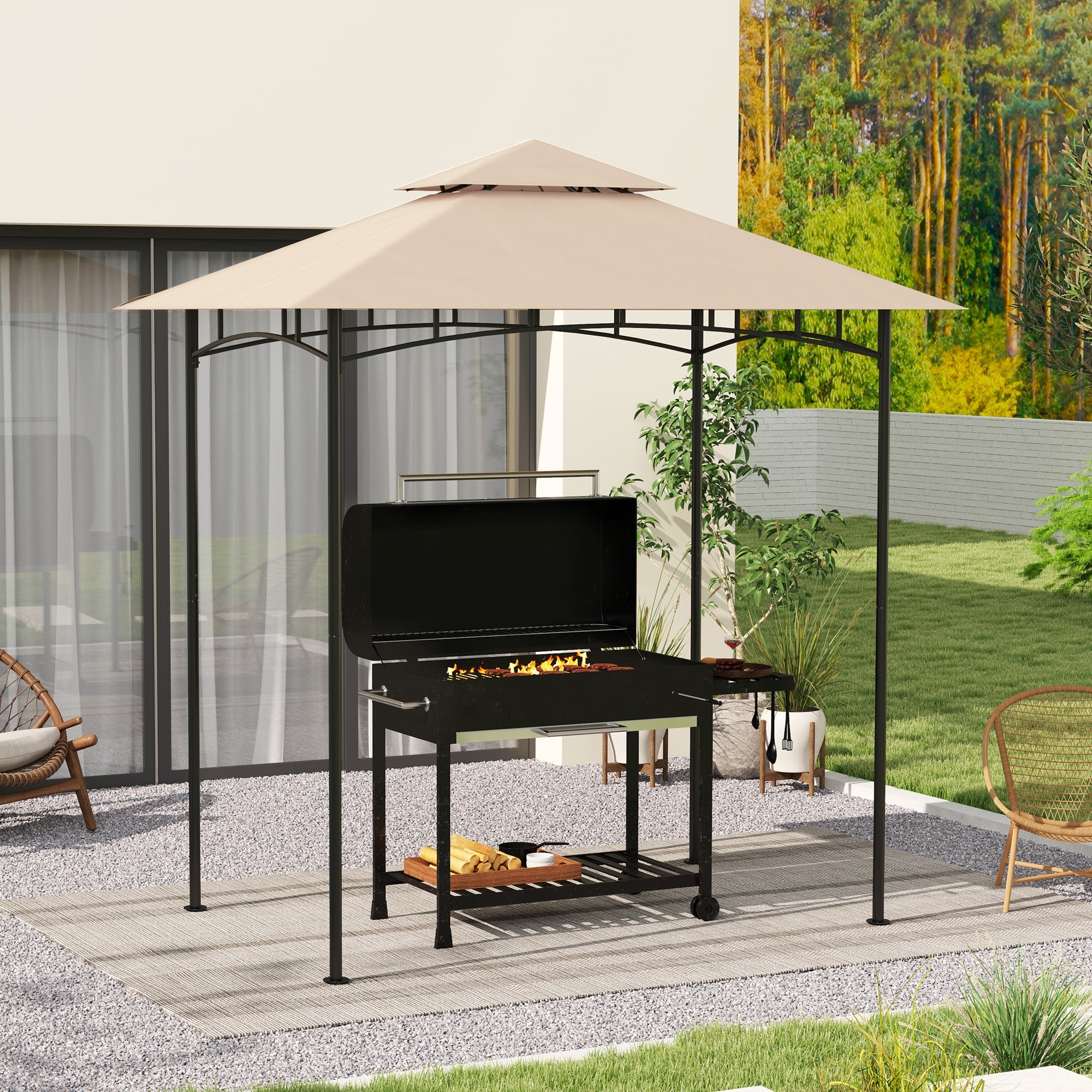 Copertura per Gazebo da Giardino 244x152 cm a 2 Livelli in Poliestere 160gsm Beige