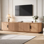 Mobile porta TV con LED, 2 cassetti e 2 ante scorrevoli, per soggiorno, in MDF e PB, naturale, 180 × 40 × 40 cm
