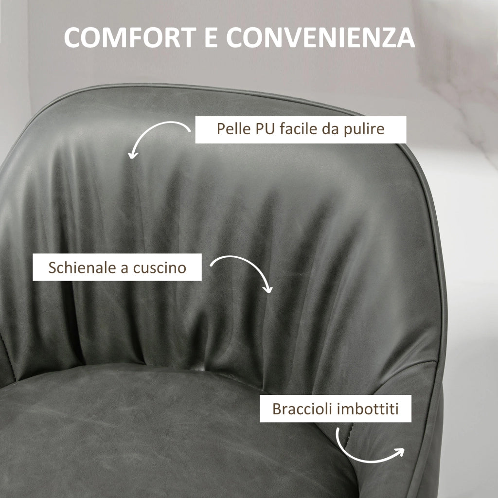 Set 2 Sgabelli da Bar con Schienale in Finta Pelle PU Grigio