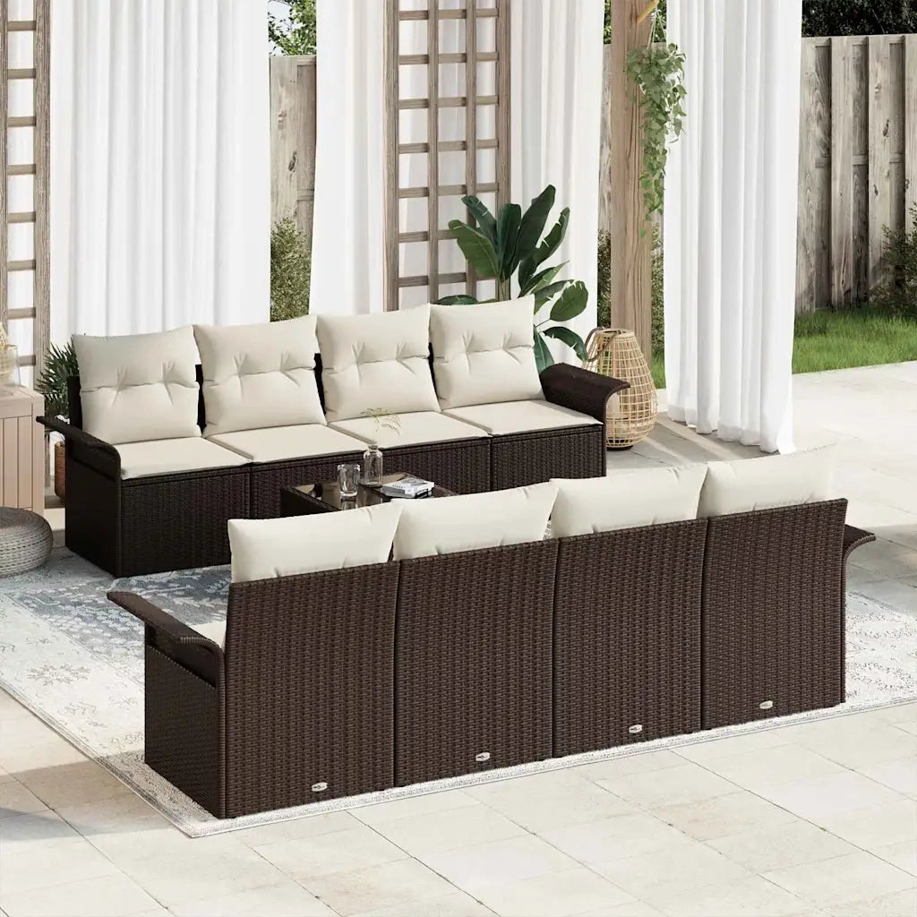 Set Divano da Giardino 9 pcs Marrone e Crema 55 x 55 x 37 cm 3353957