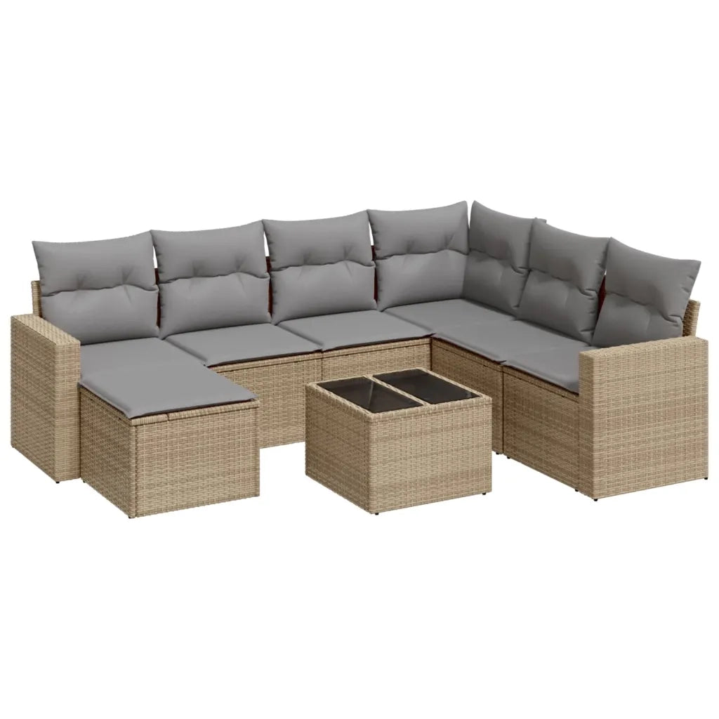 Set Divano da Giardino 8 pz con Cuscini Beige in Polyrattan