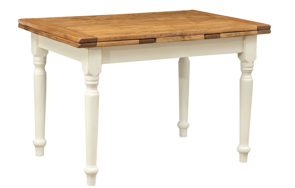 Biscottini Tavolo Country allungabile in legno massello di tiglio struttura bianca anticata piano naturale. Made in Italy