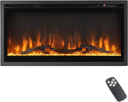Camino Elettrico 750W/1500W, Caminetto Elettrico con Effetto Fiamma LED a 9 Colori, 5 Livelli di Luminosità,18-28℃, Protezione Anti Surriscaldamento, Telecomando (91,44 x 14,2 x 45 CM)