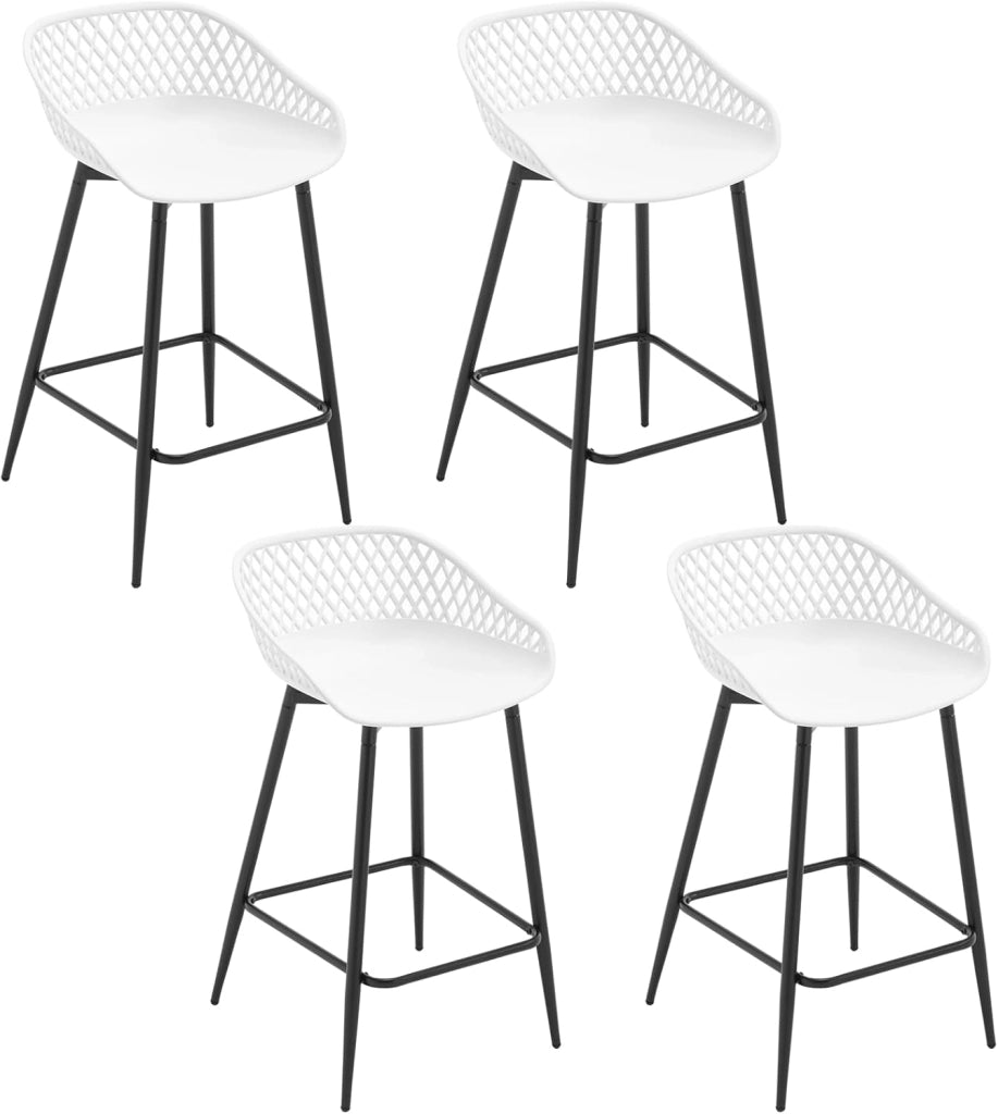 Sgabelli da Bar Set di 4, Sgabelli da Bar per Colazione, Sgabelli da Cucina con Poggiapiedi e Schienale, Sgabelli Alto con Seduta in Plastica, Bianco, BH417ws-4