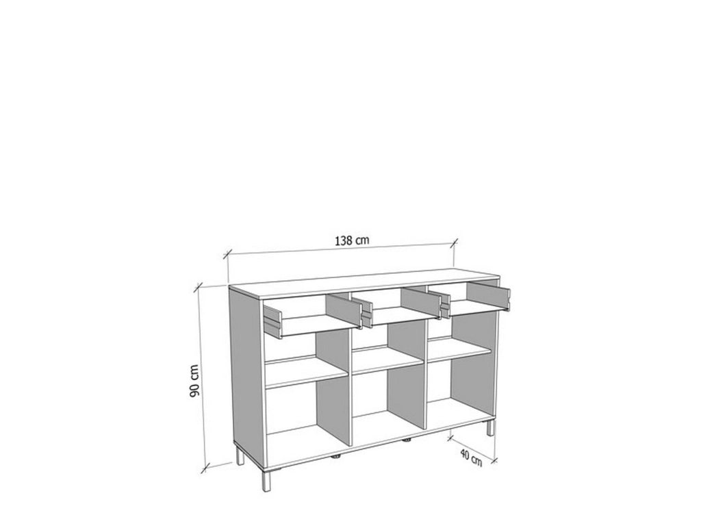Madia Quassolo, Credenza 3 Cassetti, 138x40x90h cm Marrone Rovere