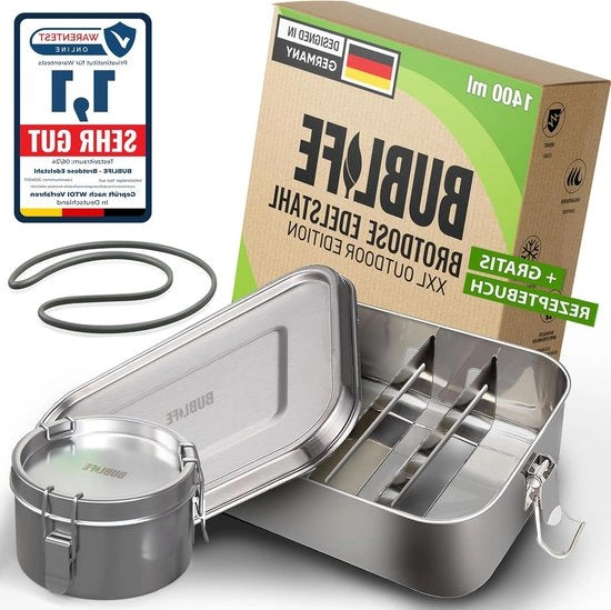 Contenitore per pane in acciaio inossidabile con cassette 1400 ml, impermeabile, chiusura adulta, contenitore per utensili mini.