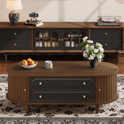 Tavolino da salotto 100x50x36 cm con 2 cassetti e 2 ante a rullo in truciolare; noce e nero