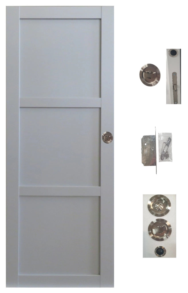 Porta scorrevole a 3 pannelli grigio chiaro H204 x L73 + sistema di piegatura e rivestimento in dotazione senza maniglia