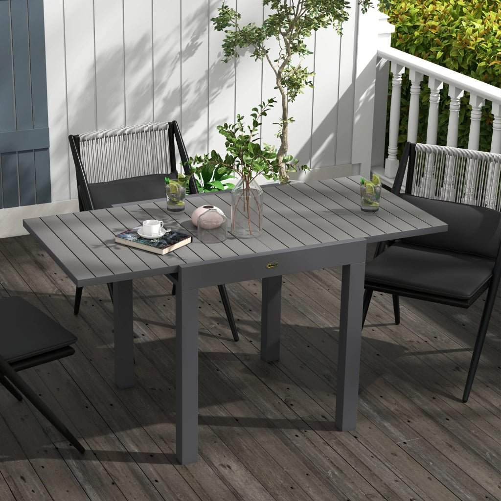 Tavolo Allungabile Da Giardino Per 6 Persone Grigio 81/162 X 80 X 75 Cm In Alluminio