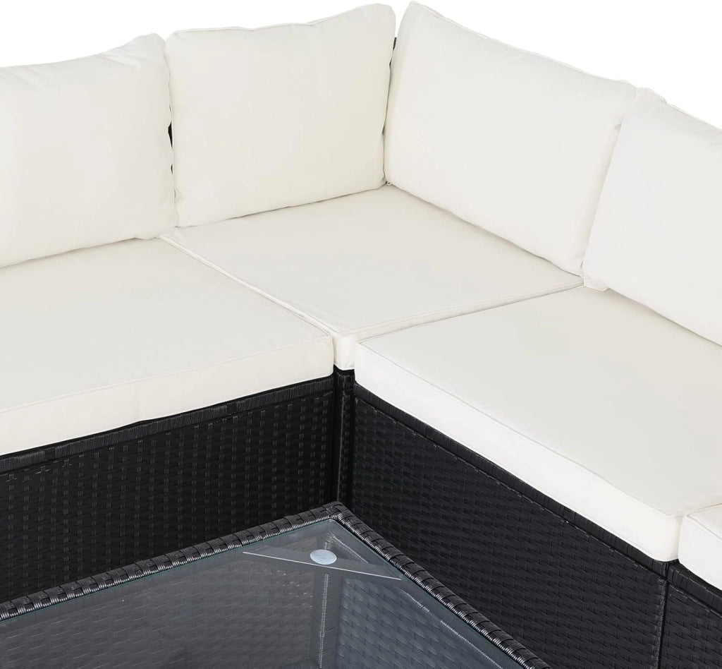 Set Salotto in Polyrattan XL Cuscini Imbottiti Tavolo in Vetro Resistente Mobili da Giardino Salottino Angolo