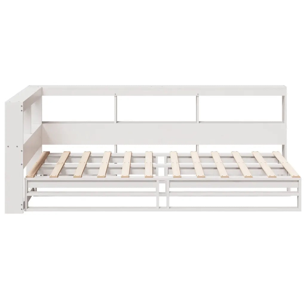 Letto Libreria senza Materasso-Struttura Letto con contenitore Bianca 90x200 cm Legno di Pino 218276