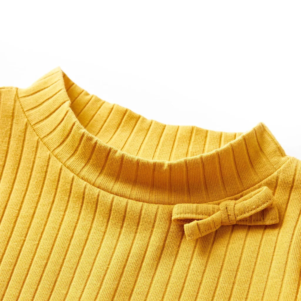 Maglietta da Bambina a Maniche Lunghe a Costine Ocra Scuro 92cod mxl 132073