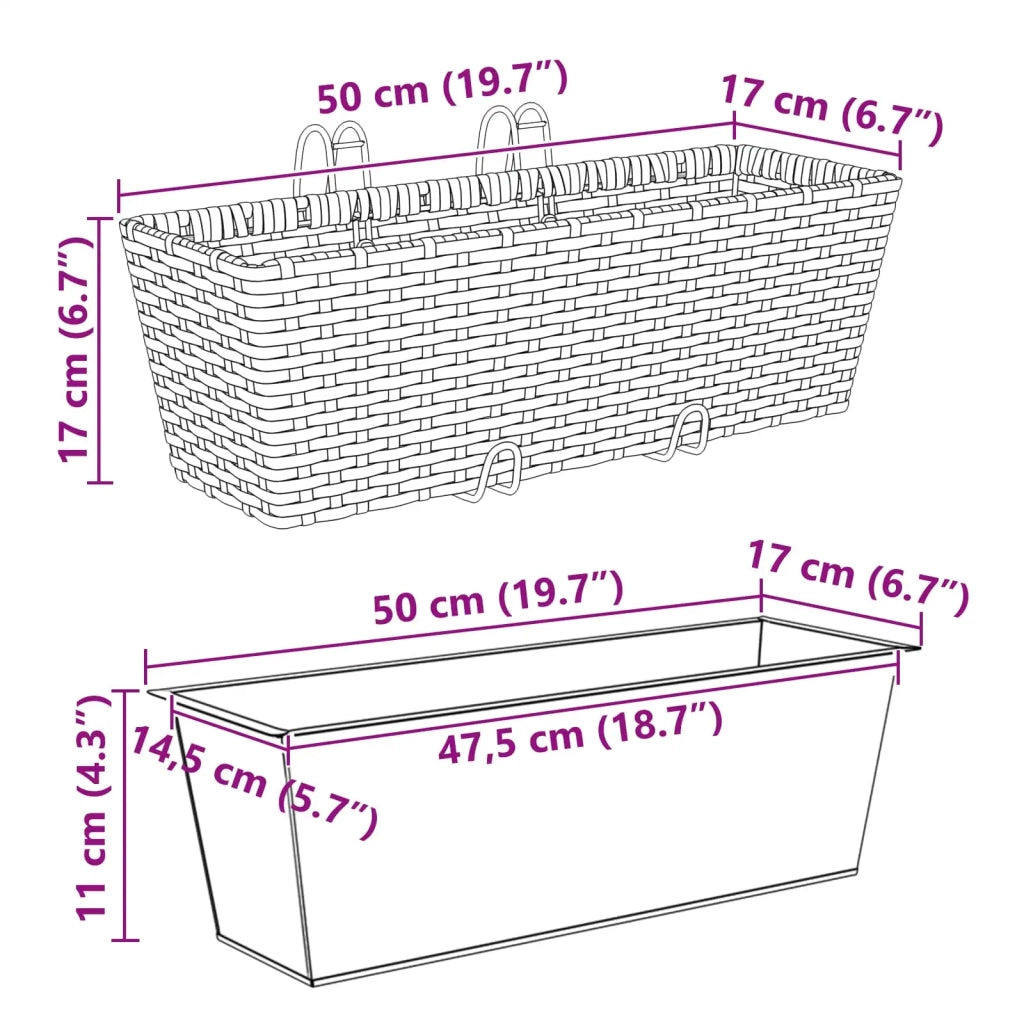 Ringhiera 2 pz Nero 50 x 17 x 17 cm Metallo CFW9782106
