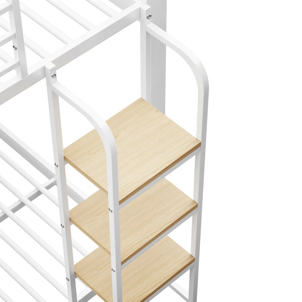 Letto a castello 90x200 cm in MDF e metallo bianco e noce con scala integrata e sponde di sicurezza