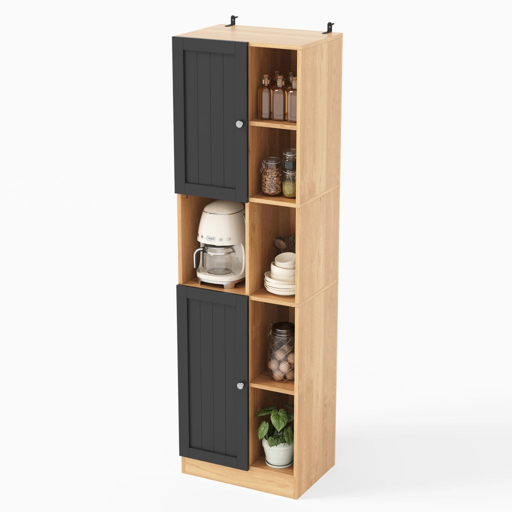 Mobile angolare alto con 6 ripiani aperti e 2 ante, scaffale salvaspazio per cucina e zona pranzo, 50×35,5×170 cm, antracite/effetto legno