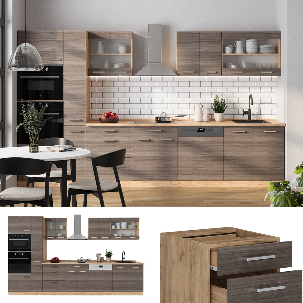 Vicco Cucina completa  Grigio nobile/rovere dorato 350 cm , PL Rovere