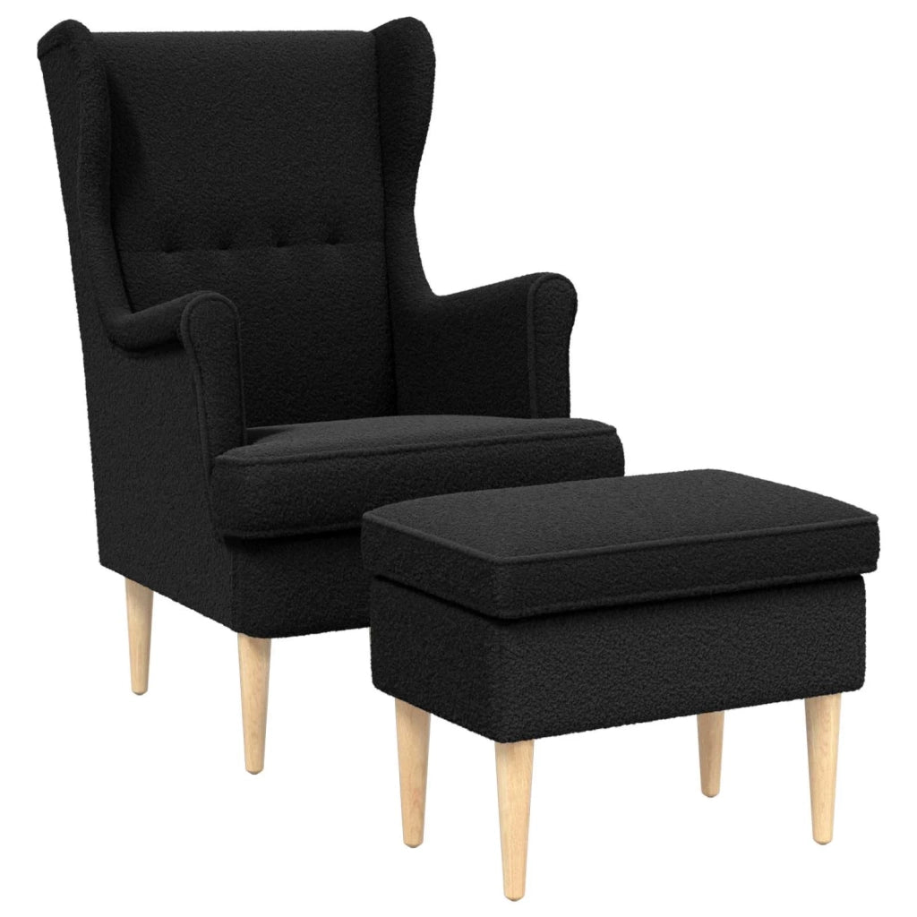 Poltrona con Ottomano 2 pz Nero Bouclé 3418837