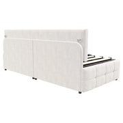 Letto imbottito singolo 90×200 cm con contenitore idraulico; rete a doghe e senza materasso; beige