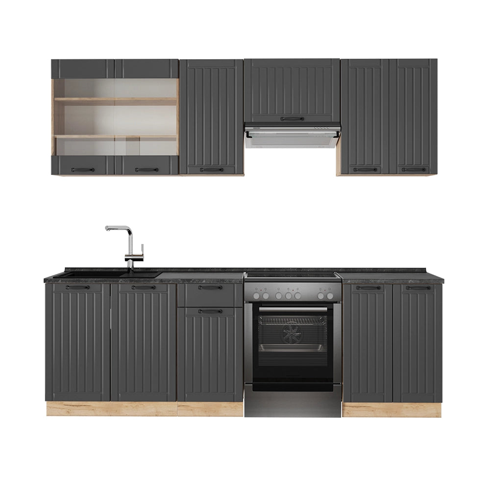 Cucina componibile Fame-Line Grigio scuro/Rovere dorato 240 cm, PL Antracite Vicco