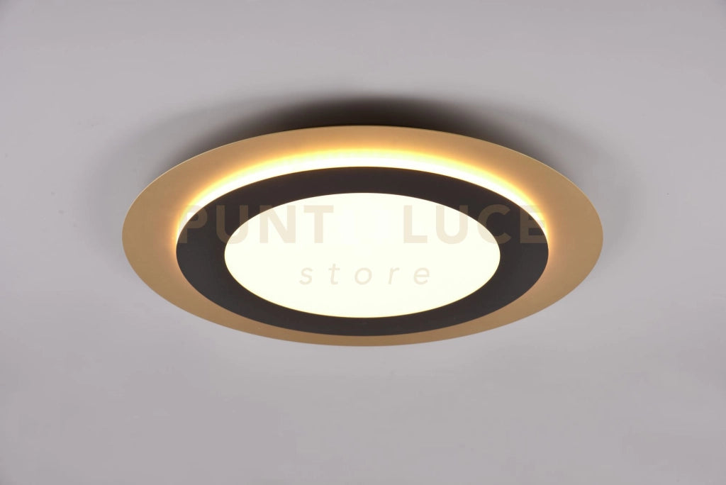 MORGAN PLAFONIERA A LED 42W 5600lm, 2700 - 6500KORO ROTONDA BORDO METALLO NERO ILLUMINATO CON TELECOMANDO MULTIFUNZIONE D. 45CM DIMMERABILE