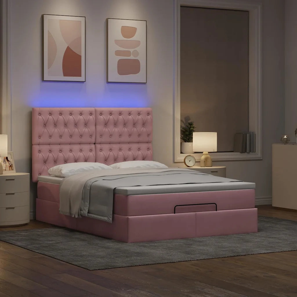 Struttura Letto Pouf con Materassi Rosa 140x200 cm in Velluto 3314401