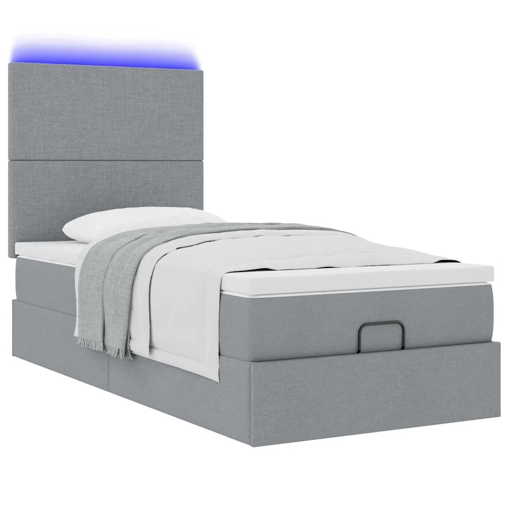 vidaXL Pouf Letto con Materasso e LED Grigio Chiaro 90x200 cm Tessuto