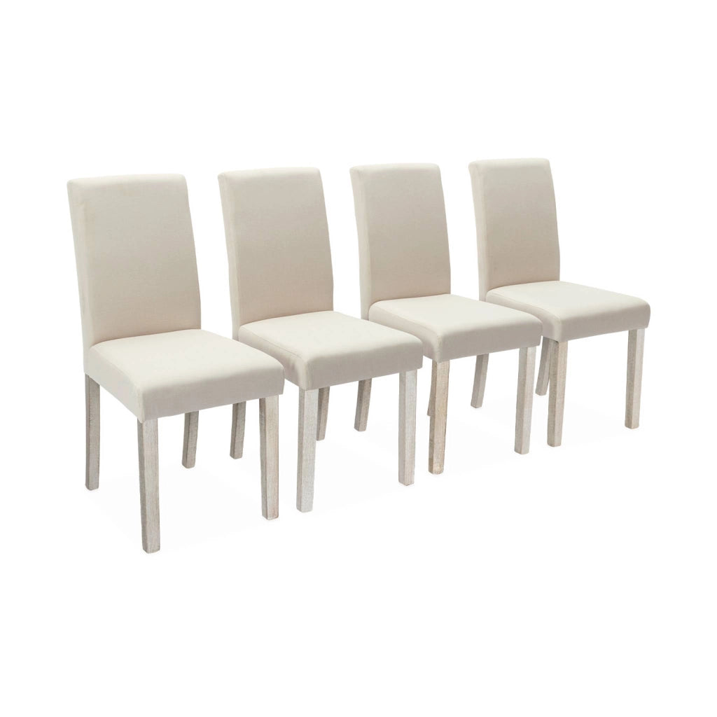 Set 4 sedie in tessuto con gambe in legno, ecrù