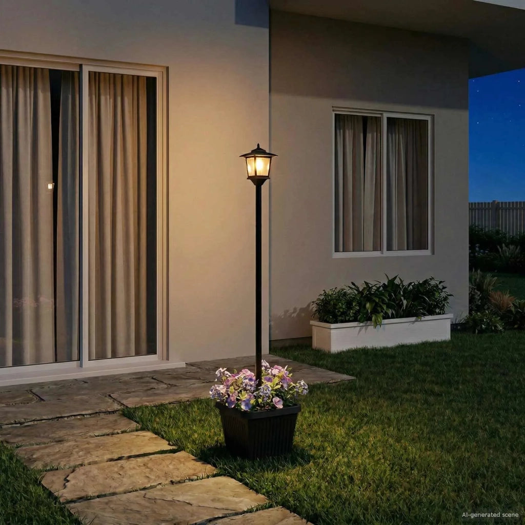 Lampione solare con fioriera Nero 32 x 32 x 158 cm 42042692