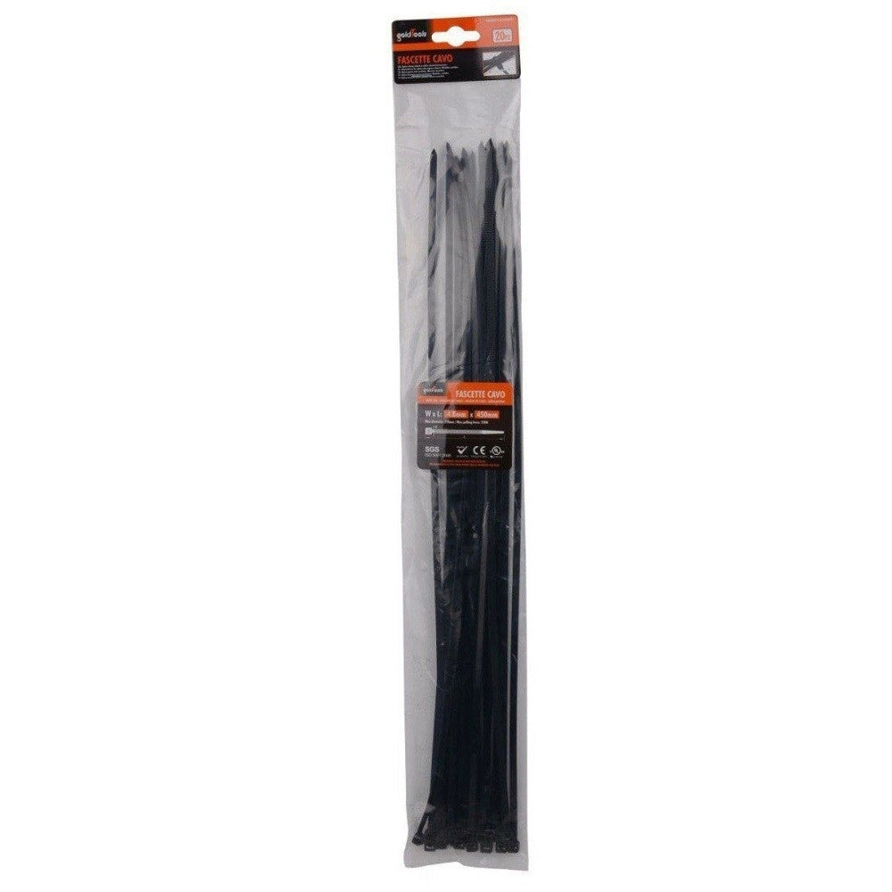 Trade Shop - Set 20 Pz Fascette Cavi Cavo Nero Stringenti In Plastica Nylon 4.8x450 Mm 92386 -