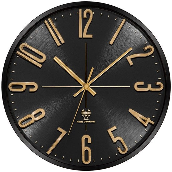 Cronografo radiocomandato per parete, non funziona, silenzioso, 30 cm quarzo, funziona con batterie, grande orologio da parete, facile da leggere per camera, casa, cucina, camera da letto, ufficio, scuola (nero)