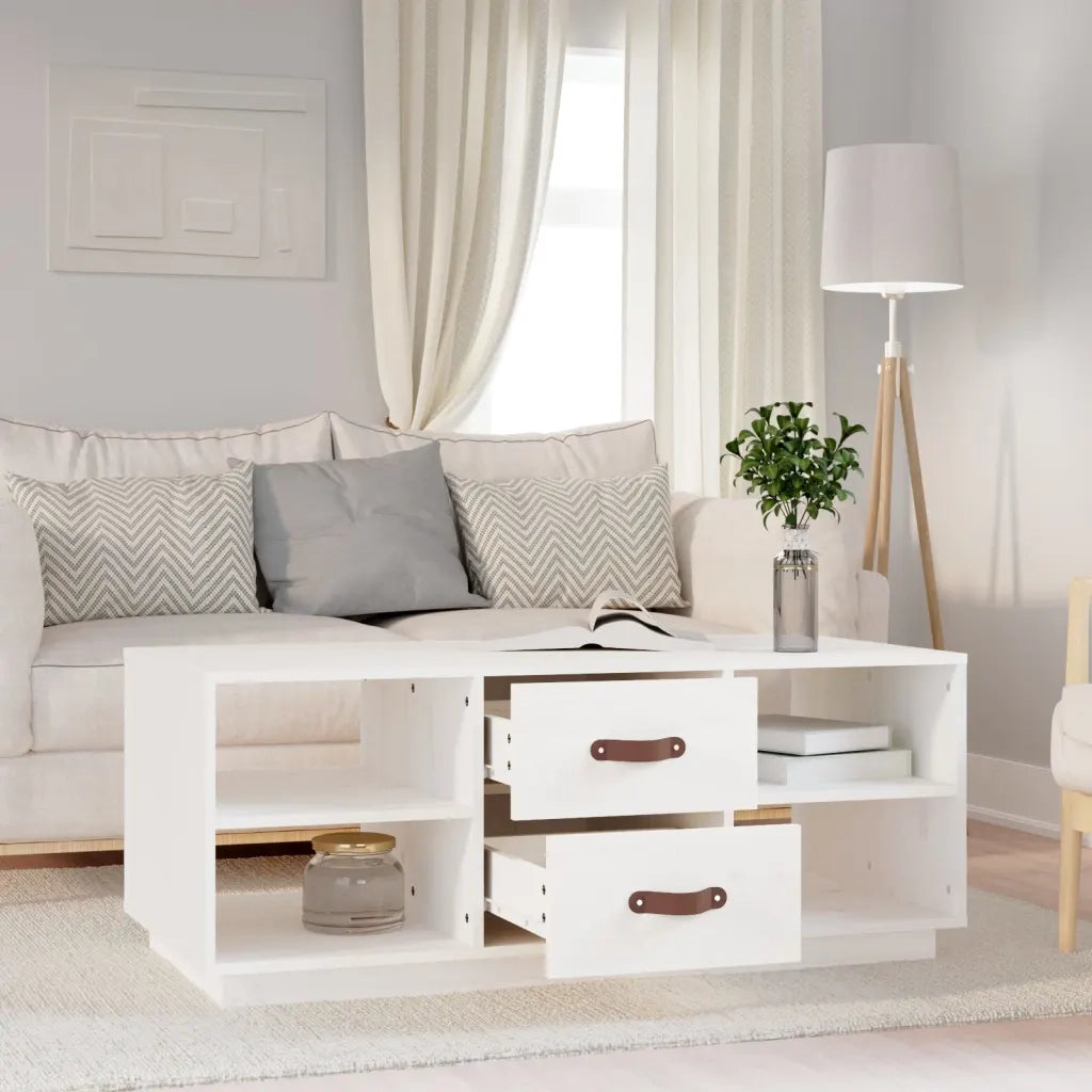 Tavolino da Salotto Bianco 100x50x41 cm Legno Massello di Pino cod mxl 10353