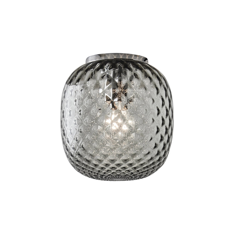 Plafoniera Oban Cromo con Vetro Soffiato a Mano Effetto Balloton Fumè - Lampada da Soffitto E27 75W - Rossini Group