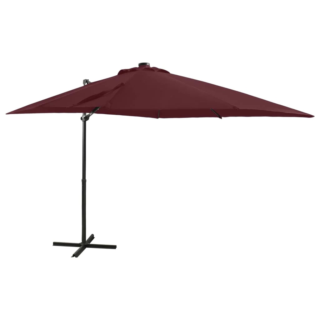 Ombrellone da giardino decentrato con palo e luci LED rosse 250 cm bordeaux 02_0008526